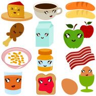 Cute vector Icons Design Elements Breakfast and Lunch Food