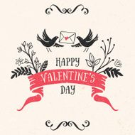 Valentine&#039;s day greeting card with lettering ribbon birds