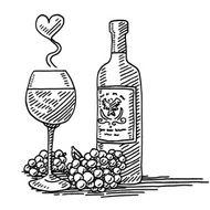Red Wine Glass Bottle Grapes Love Drawing