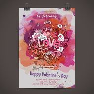 Vector love doodles watercolor party poster