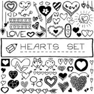 Hand drawn set of hearts and arrows