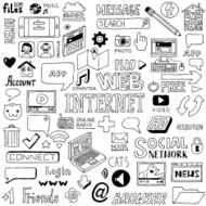 Internet doodles set Black and white Vector illustration