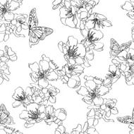 Monochrome black and white seamless background with butterflies