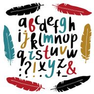 Hand drawn alphabet feathers