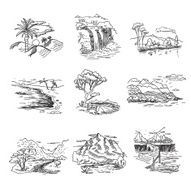 Hand drawn rough draft doodle sketch nature landscape illustration with
