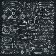 Doodles ribbons badges arrows decor element Love Chalkboard