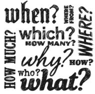 Hand Drawn Question Words On White