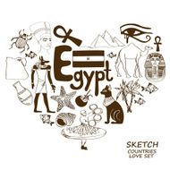 Egyptian symbols in heart shape concept