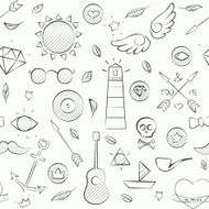 Hand drawn hipster seamless pattern over white