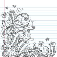 Sketchy Star and Heart Doodles on Notebook Paper