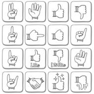 Hand gesture icon set in black and white