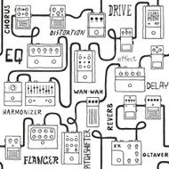 Guitar pedals seamless pattern Hand drawn Vector illustration