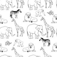 Animals Line Art Seamless Pattern