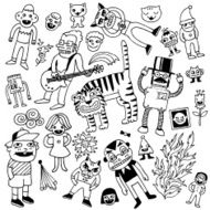 Funny doodles Black and White Vector illustration