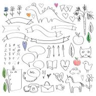 Set of funny sketches black contour on a white background