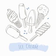 Set of hand drawn different ice cream Doodle illustration
