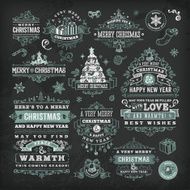Hand Drawn Blackboard Christmas Labels &amp; Badges