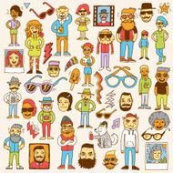 Hipsters doodle hand drawn vector colorful set