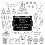 Set of outline birthday design elements