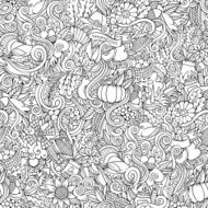 Thanksgiving autumn symbols food and drinks seamless pattern