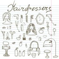 Hairdresser equipment doodles set Hand-drawn sketch vector illustration