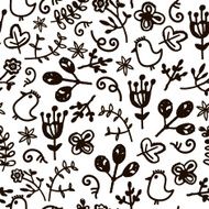 Vector hand drawn doodle floral seamless pattern Black and white