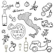 Italy doodles elements Hand drawn set Drawing doodle collection isolated