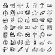 doodle travel icons set