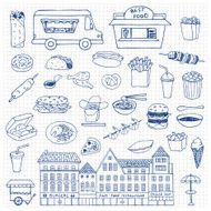 Fast Food hand drawn doodle set