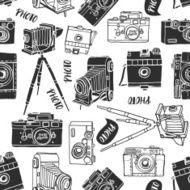 Vintage photo camera seamless background Hand drawn vector