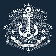 Hand drawn vintage label with an anchor and lettering