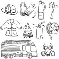 Fireman equipment in black and white