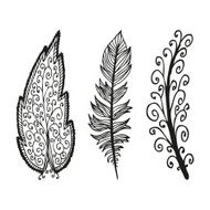 Doodling hand drawn amazing feathers with patterns