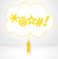 Yellow Pencil Drawing Swearing Icons Fluffy Cloud Speech Balloon
