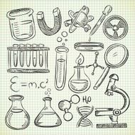 set of laboratory object in doodle style