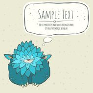 Cartoon card blue thick monster with one eye Speech bubble N2
