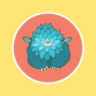Cartoon blue thick monster with one eye in circle Hand
