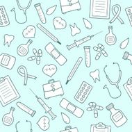 Doodle medical seamless pattern Set of medicine icons