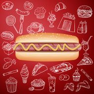 hot dog and hand draw fast food icon