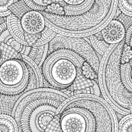 Seamless asian ethnic floral doodle black and white pattern