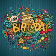 Birthday hand lettering and doodles elements background N2