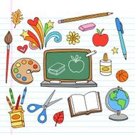 Back to School Supplies Notebook Doodles Vector Set
