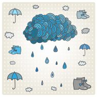 Vector stylizes drawn blue cloud with rain Bad weather set