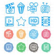 Icons set cinema doodles