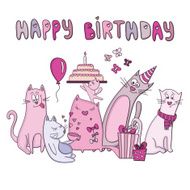 Vector birthday card with funny cats N4