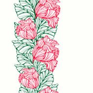 Vertical Seamless Pattern With Tulips And Leaves