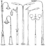Vector Set of Sketch Street Lights