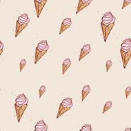 pink ice cream Hand drawn sketch background seamless pattern