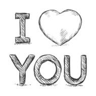 Vector Pencil Sketch Illustration - I Love You