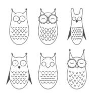 Cartoon owls and owlets birds isolated on white background